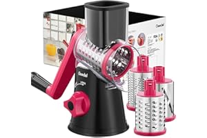 Geedel Kitchen Cheese Grater, Rotary Mandoline Vegetable Slicer with Interchangeable Blades, Easy to Use Rotary Grater Slicer