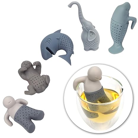 Cute animales gris con infusor de té de silicona Colador de filtro para hojas sueltas más