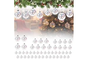 50Pcs Clear Plastic Baubles, Glass Baubles Christmas Balls, DIY Transparent Balls for Christmas Tree Ornament, Halloween, Bir