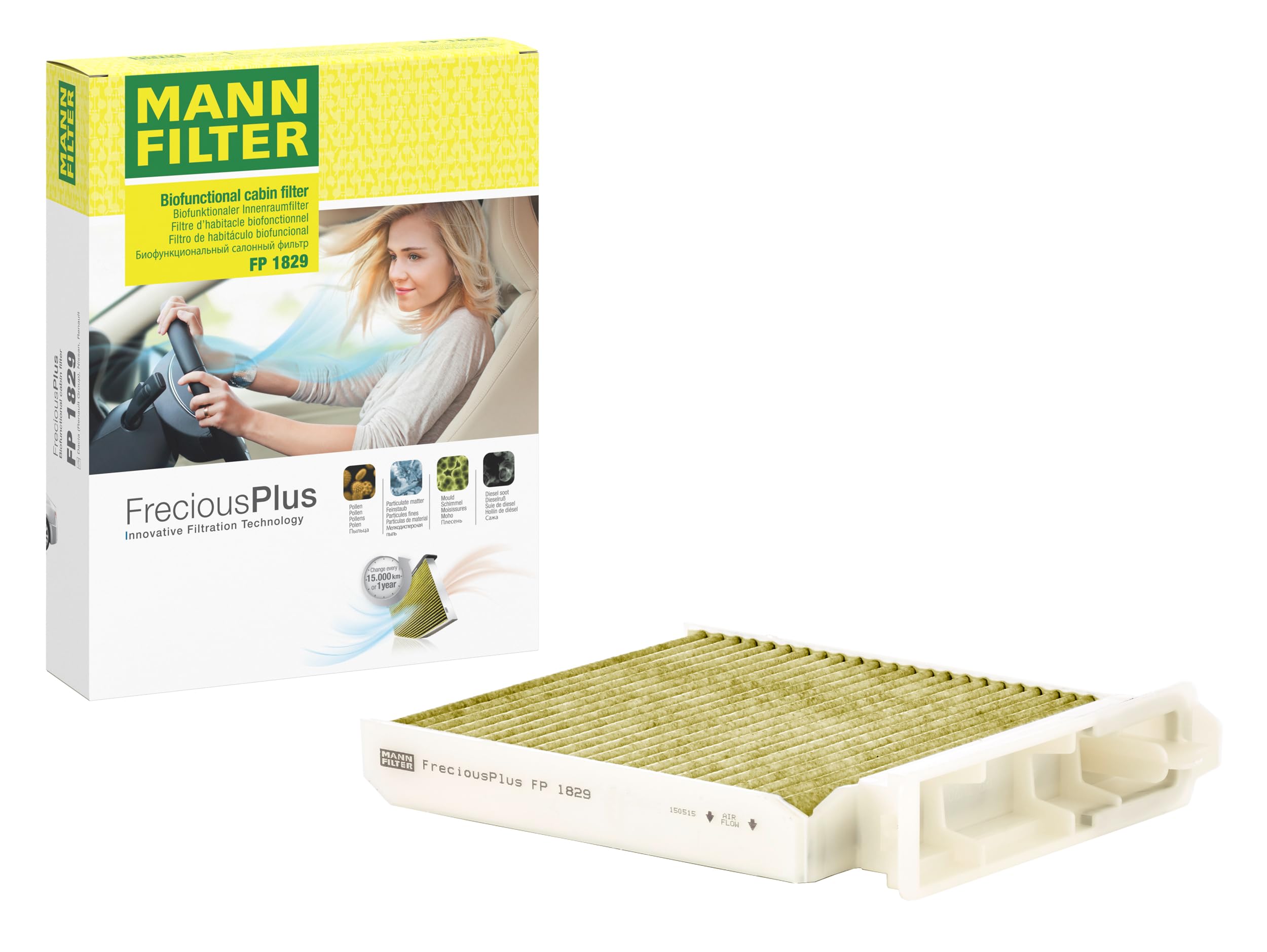 MANN-FILTER FP 1829 Cabin Air Filter - FreciousPlus Biofunctional Pollen Filter - for Cars + Transporters