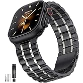 Bestig Compatible with Apple Watch Bands for Men Women 49mm 46mm 45mm 44mm 42mm(Series 3 2 1), Stainless Steel Metal Business Wristband Strap for iWatch Ultra Series 11 10 9 8 7 6 SE 5 4, Black/Silver
