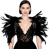 L'VOW Gothic Natural Feather Cape Shawl Shoulder Wrap Lace Collar Halloween Evil Queen Costumes for Women