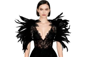 L'VOW Gothic Natural Feather Cape Shawl Shoulder Wrap Lace Collar Halloween Evil Queen Costumes for Women
