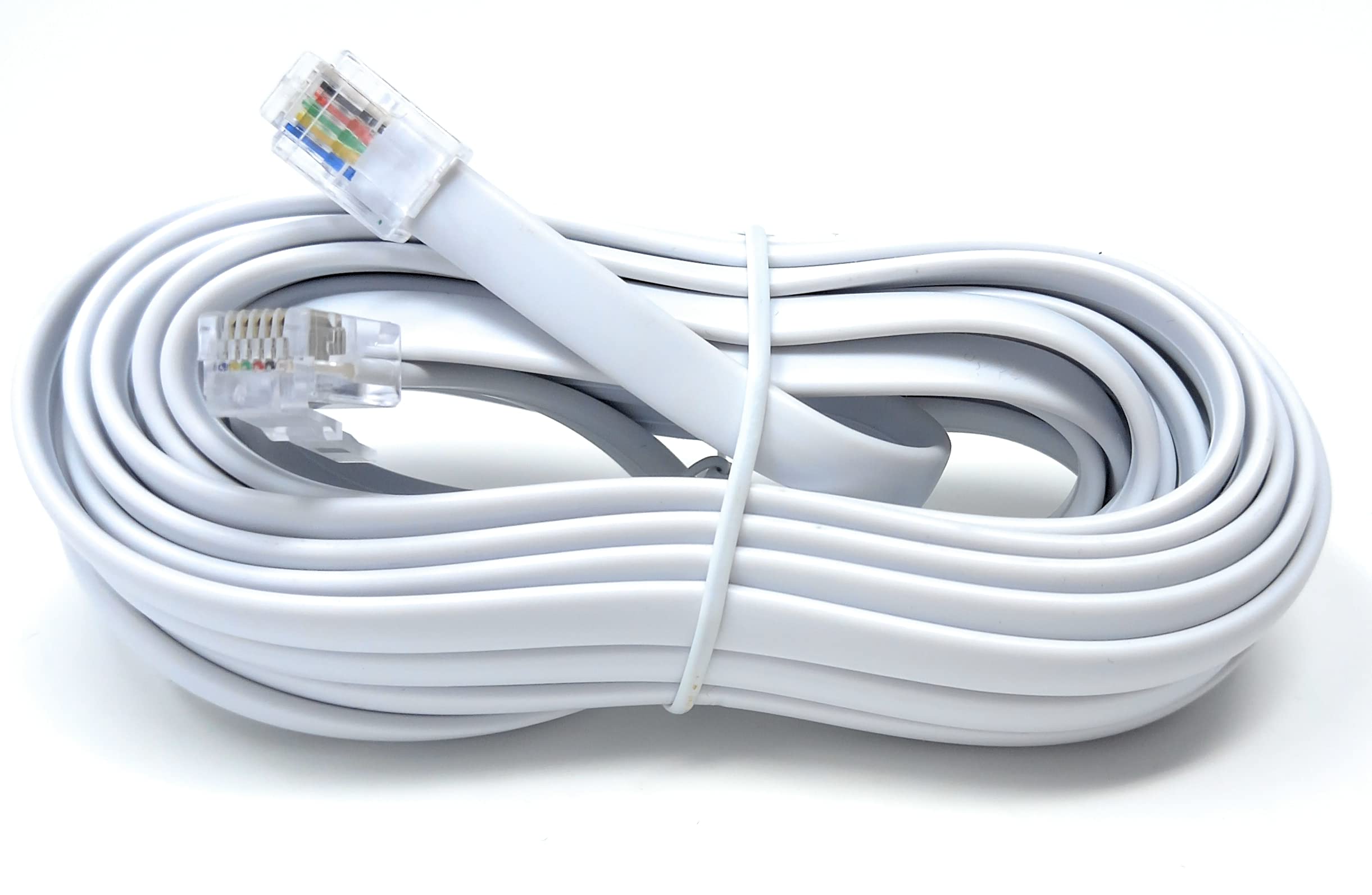 DRUT 5m, FLAT RJ12 to RJ12 6P6C Cable Lead Plug to Plug (RJ11 with 6 pin Wire) (16.5ft, White)