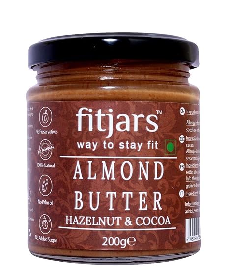 FITJARS Almond Butter with Hazelnut & Cocoa, All Natural Stone Ground Keto Diet Vegan Butters-200gm