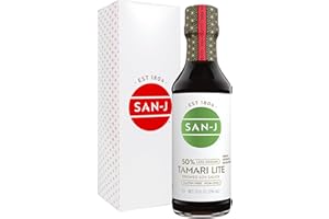 San-J - Gluten Free Tamari Lite Soy Sauce with 50% Less Sodium - Made with 100% Soy - Specially Brewed - 10 oz. Bottle