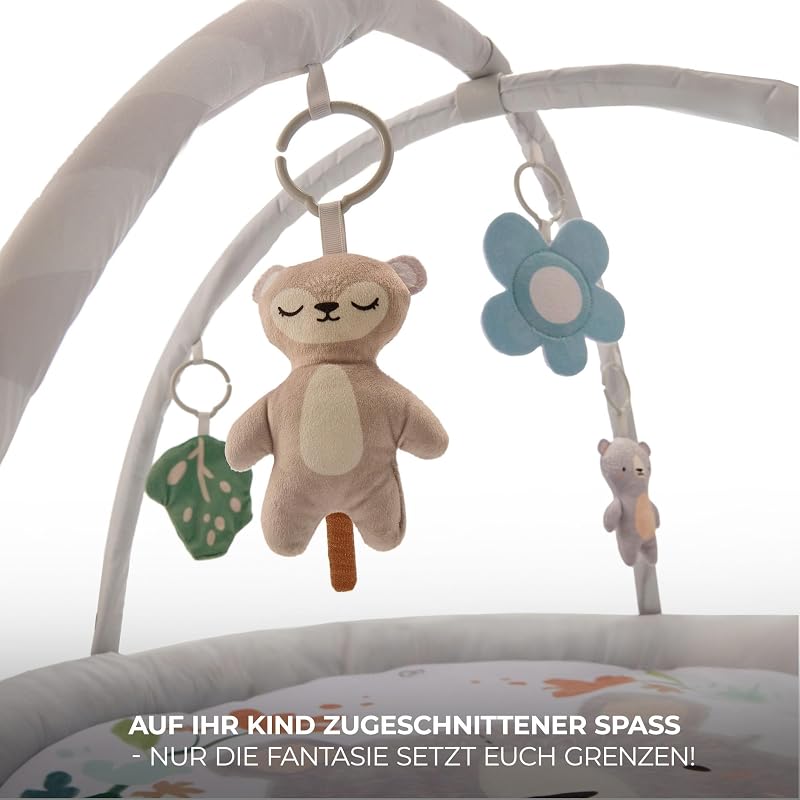 COZYPLAY Spielmatte für Babys, Spieldecke mit Aktivierende 4 Spielzeugen, Praktisch - maschinenwaschbar, 2 weiche Spielbögen, Komfortable Lagerung