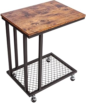 Amazon Com Ironck Industrial Side Table Living Room Tv Tray Tables Mobile Snack Sofa Table Small Table On Wheels For Small Space Slides Next To Couch Metal Frame Bar Serving