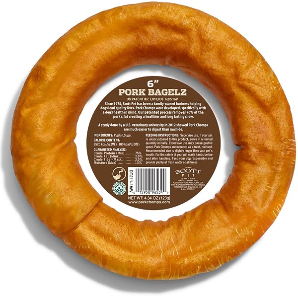PORK CHOMPS ROASTED PORK SKIN DOG CHEW, 6-INCH BAGEL, 1 COUNT
