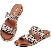 Tilocow Women's Flat Sandals with Rivets Inlaid Slip on Sandals Two Strap Casual Summer Slide Shoes