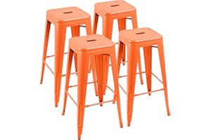 Furniwell 30 Inches Metal Bar Stools High Backless Tolix Indoor-Outdoor Stackable Barstool with Square Counter Seat Set of 4 (Orange)