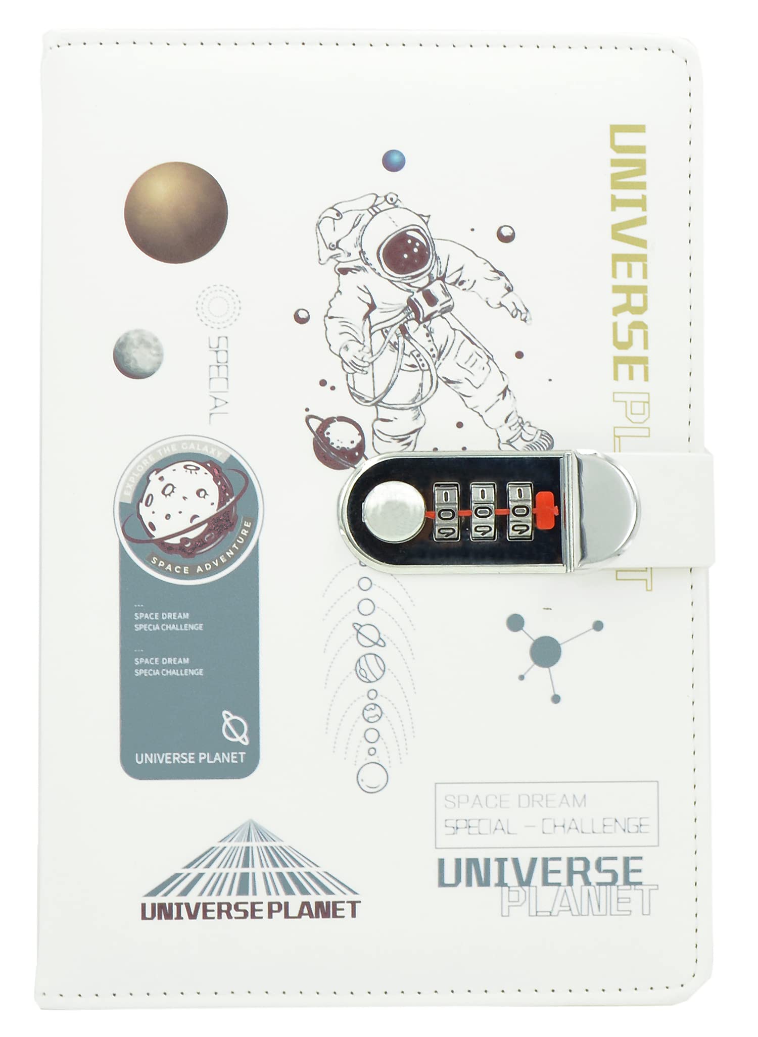 NectaRoy Lockable Diary, PU Leather Password Notebook(Universe Planet), A5 Secret Travel Journal with Lock for Office School Supplies Student Stationery Birthday Gift, 210x145mm