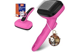 YOYUPETA Dog Brush for Shedding & Grooming, Self Cleaning Slicker with Retractable Pins for Short & Long Haired Dogs & Cats. Removes Loose Fur, Undercoat, Mats & Tangles. Fits Large, Small Pet. Pink