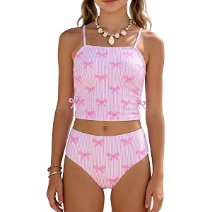 Luckydora Girls 2 Piece Bikini Bathing Suits Ruched Setsr Pink Floral 10 Years