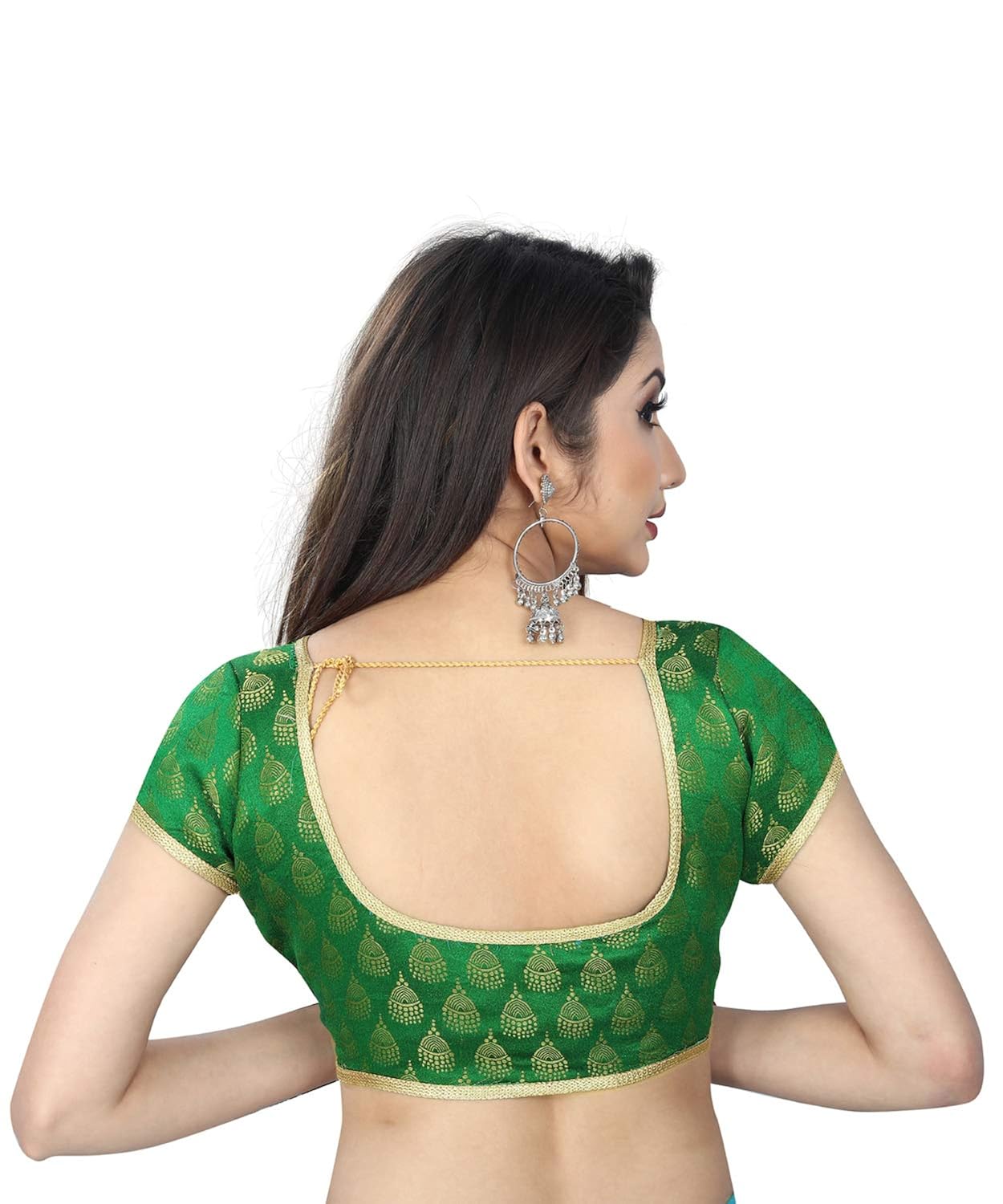 spangel fashion green jhumki pattern round neck women's ready made saree's blouse