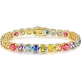 Gemsme 6.0mm Colored Cubic Zirconia Tennis Bracelet for Women, 6MM 18K White/Yellow Gold Plated Cubic Zirconia Rainbow Tennis Link Bracelet