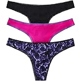 OnGossamer Women's Intimate Apparel Mesh Low-Rise Thong Panty, Black/Deep Fuchsia/Marble Sea, S/M