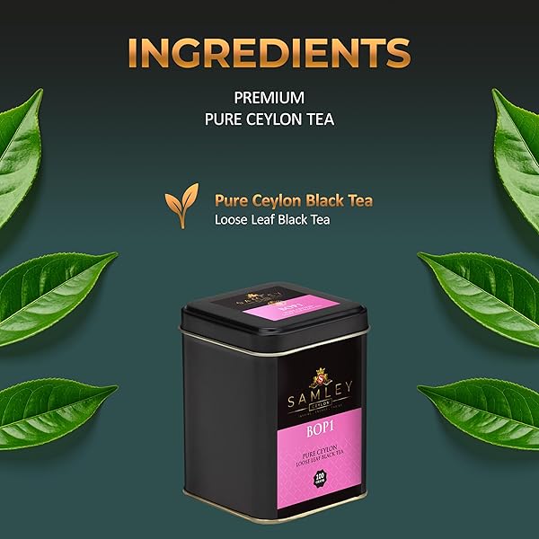 SAMLEY CEYLON – CEYLON BLACK TEA LOOSE LEAF – PREMIUM BOP1 GRADE FROM SRI LANKA – ROBUST FLAVOR WITH GOLDEN ORANGE INFUSION – LOOSE LEAF BLACK TEA CAFFEINATED 1.8OZ SAMLEY