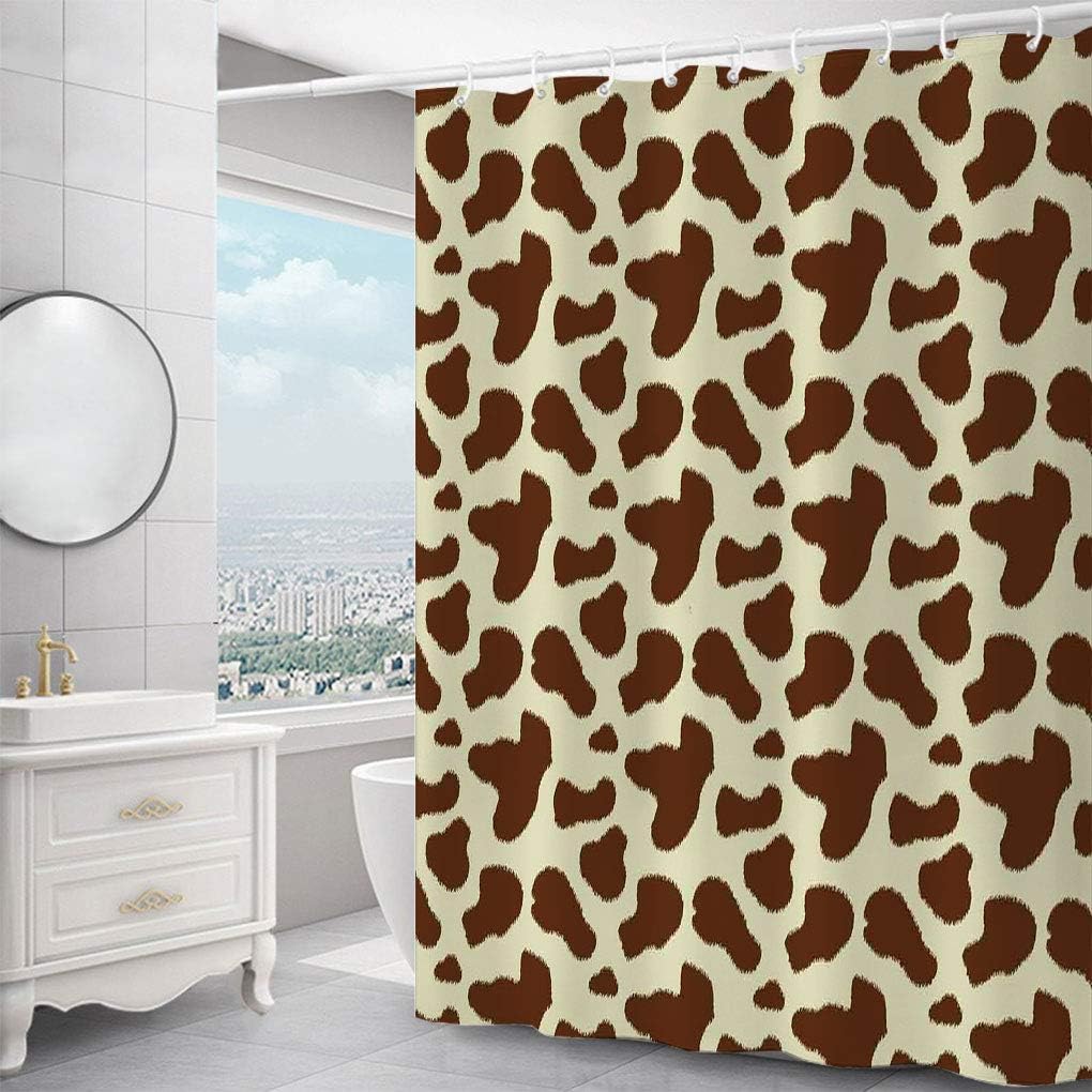 Cow Print Bathroom Shower Curtain, Cattle Skin with Brown Spots