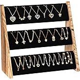 Yoimori Necklace Holder, 3 Tier Necklace Organizer Stand with Velvet, Wood Necklace Display Stands for Selling, Jewelry Display Stand for 72 Necklaces Bracelets (Brown)