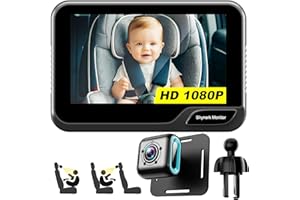 SHYNERK MONITOR Baby Car Mirror, 4.3'' HD Night Vision Function Mirror Display, Wide View Baby Car Camera Monitor 1080P Rear Facing Monitor, 360 Rotation Backseat Camera Black YB-405CA