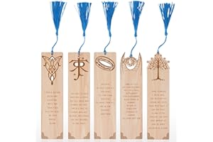DANBEA 5 Pieces LOTRS Bookmark for Men & Women, Lord of Rings Themed Hobbits Bookmarks Set with Silk Tassel, Wooden Book Markers for Reading (Ideal for Gift)