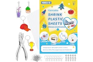 MOIKKA-GC 142 Pcs Shrink Paper Keychain Kit - 16 Pcs Shrinky Plastic Sheets 7.9"x5.7", Hole Punch, Jump Rings, Keychains, Phone & Kindle Dust Plugs, DIY Crafts for Kids Teens Adults