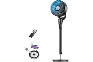 DREO Fan for Bedroom, 90° Oscillating Standing Fan, 25dB Quiet, 95ft Pedestal Fans for Home Office, -15°~90° Manual Vertical,