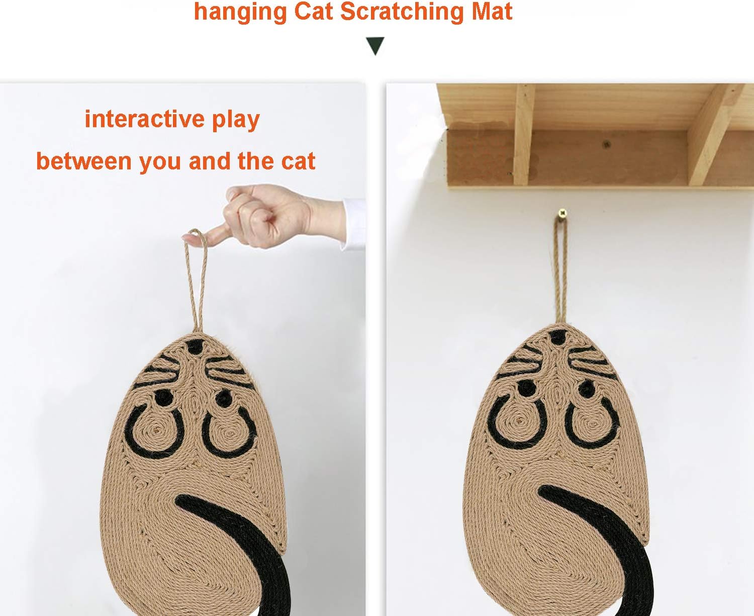 IBLUELOVER Cat Scratch Pad Natural Sisal Cat Scratcher Mat Mouse Shaped Hanging Scratch Rug Interactive Training Toy Sofa Guard Furniture Protector,54x25cm - Image 5