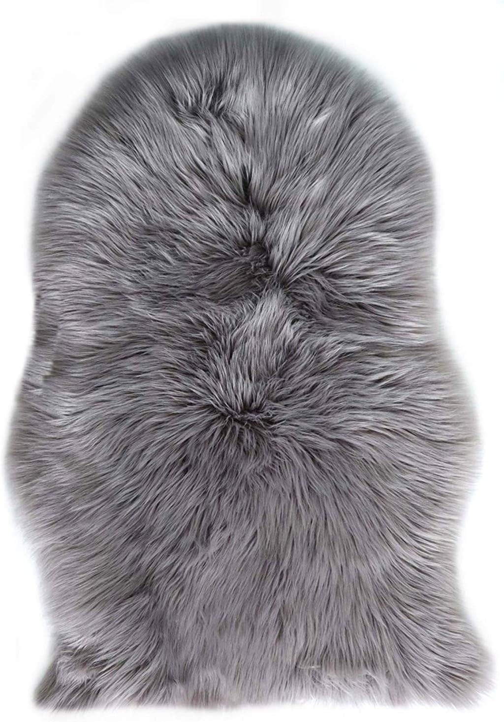 RuoCherg Faux Fur Sheepskin Style Rug Fluffy Area Rugs Anti-Skid Yoga Carpet For Living Room Bedroom Sofa Floor Rugs (Grey, 75x120cm)
