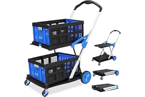 Goyappin Multifunctional Folding Cart with Wheels,Two Layers Collapsible Shopping Cart Heavy Duty Utility Cart for Groceries,