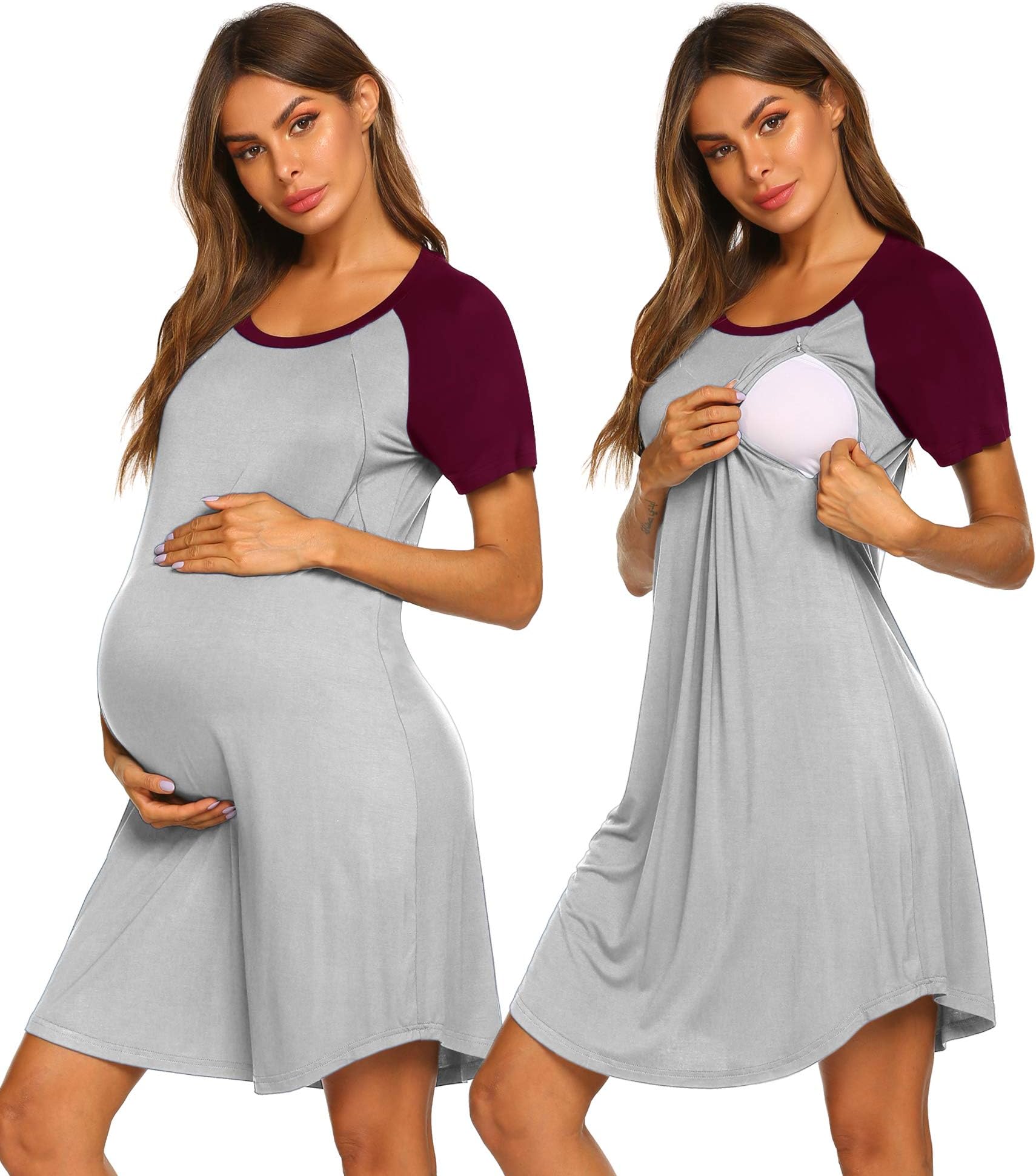 Ekouaer 3 in 1 Delivery/Labor/Nursing Nightgown Women's Maternity Hospital Gown/Sleepwear for Breastfeeding