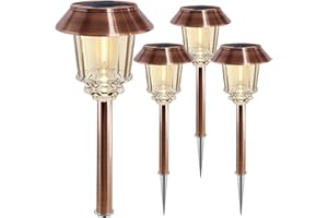 XMCOSY+ Solar Lights Outside Waterproof - 4 Pack Auto On/Off 10-40 LM Dimmable Outdoor Solar Lights for Yard Garden Pathway Driveway Walkway (Warm White)