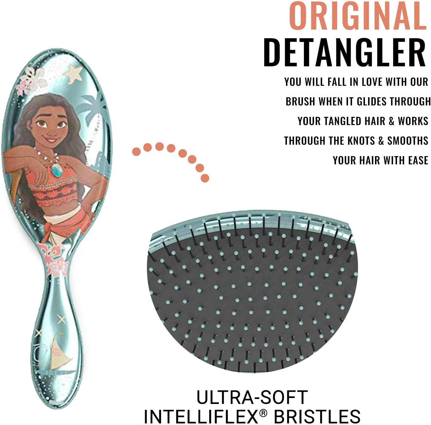 Wet Brush Original Detangler Princess Wholehearted Brush - Moana Teal By For Unisex - 1 Pc Hair Brush - Image 3