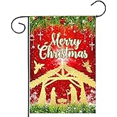Allenjoy Birth of Jesus Christmas Garden Flag for Outside Mailbox Vertical Merry Xmas Winter Nativity Scene Holy Night Yard Sign Indoor Outdoor Lawn Decor 12x18" Double Sided Washable Polyester
