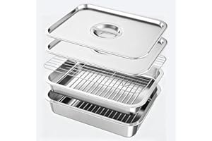 QURAS Stainless Steel Grill Prep & Serve Tray Set with Lids – Grill Carry System for Large Food Prep, Marinating Containers, Oven Roasting, and Serving (Grill Prep & Serve Tray Set #1)