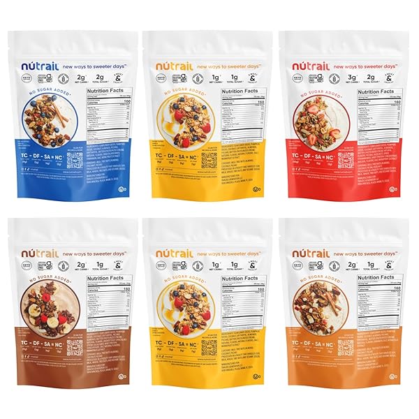 NUTRAIL NUT GRANOLA, VARIETY PACK, NO SUGAR ADDED, GLUTEN FREE, GRAIN FREE, KETO, LOW CARB, HEALTHY BREAKFAST CEREAL 8 OZ. 6 COUNT