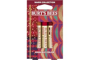 Burt's Bees Kissable Color Holiday Gift Set, 3 Lip Shimmers in Gift Box, Warm Collection in Peony, Fig & Rhubarb