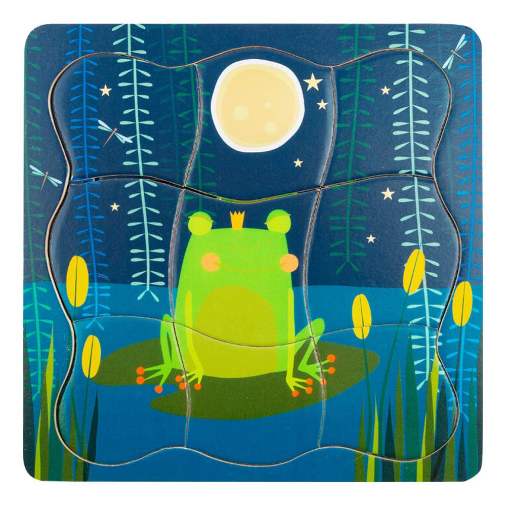 Small Foot 11539 Frog King Layer Puzzle made of wood with four levels and detailed motifs depicting the life cycle of a frog, for ages 3 years and up