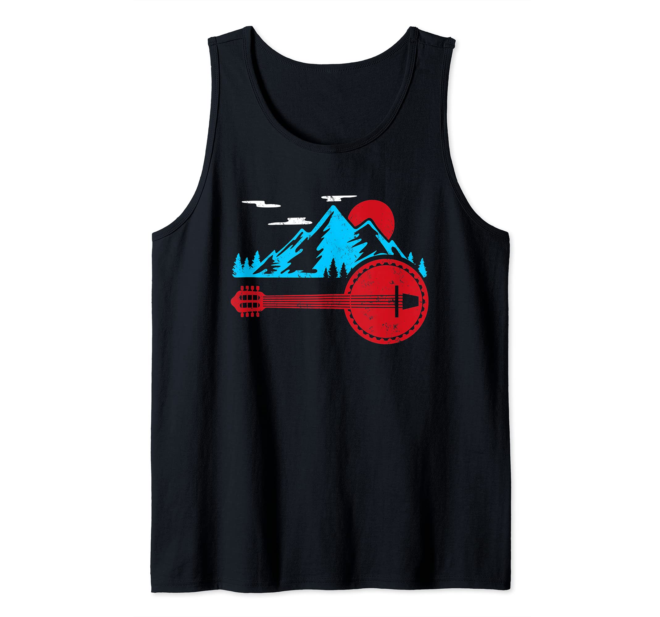 Retro Banjo Mountain And Sun Banjo Bluegrass Tank Top