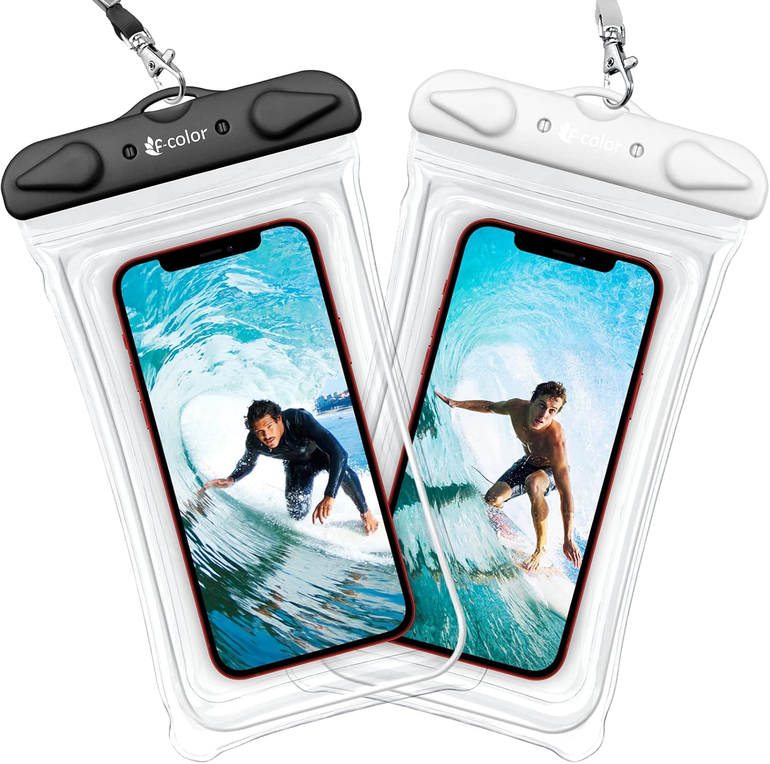 F-color Waterproof Phone Pouch, 2 Pack Transparent PVC Waterproof Cell Phone Case Dry Bag for Swimming, Boating, Fishing, Skiing, Rafting, Compatible with iPhone X 8 7 6S, Galaxy S6 S7 and More