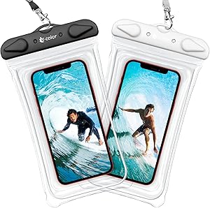 F-color Waterproof Phone Pouch, 2 Pack Transparent PVC Waterproof Cell Phone Case Dry Bag for Swimming, Boating, Fishing, Skiing, Rafting, Compatible with iPhone X 8 7 6S, Galaxy S6 S7 and More