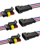 PLUXPAER 14 AWG 3 Pin Waterproof Connector, 3 Wire Automotive Waterproof Electrical Connectors, 14 Gauge Male and Female Way Connectors Harness 12V Quick Connect for Car Truck Boat Motorcycle -6 Pack