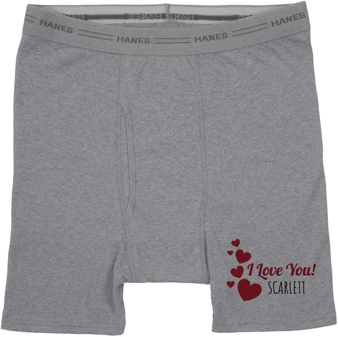 I Love You Scarlett Heart Underwear Boyfriend Gift: Hanes Heather Grey ...