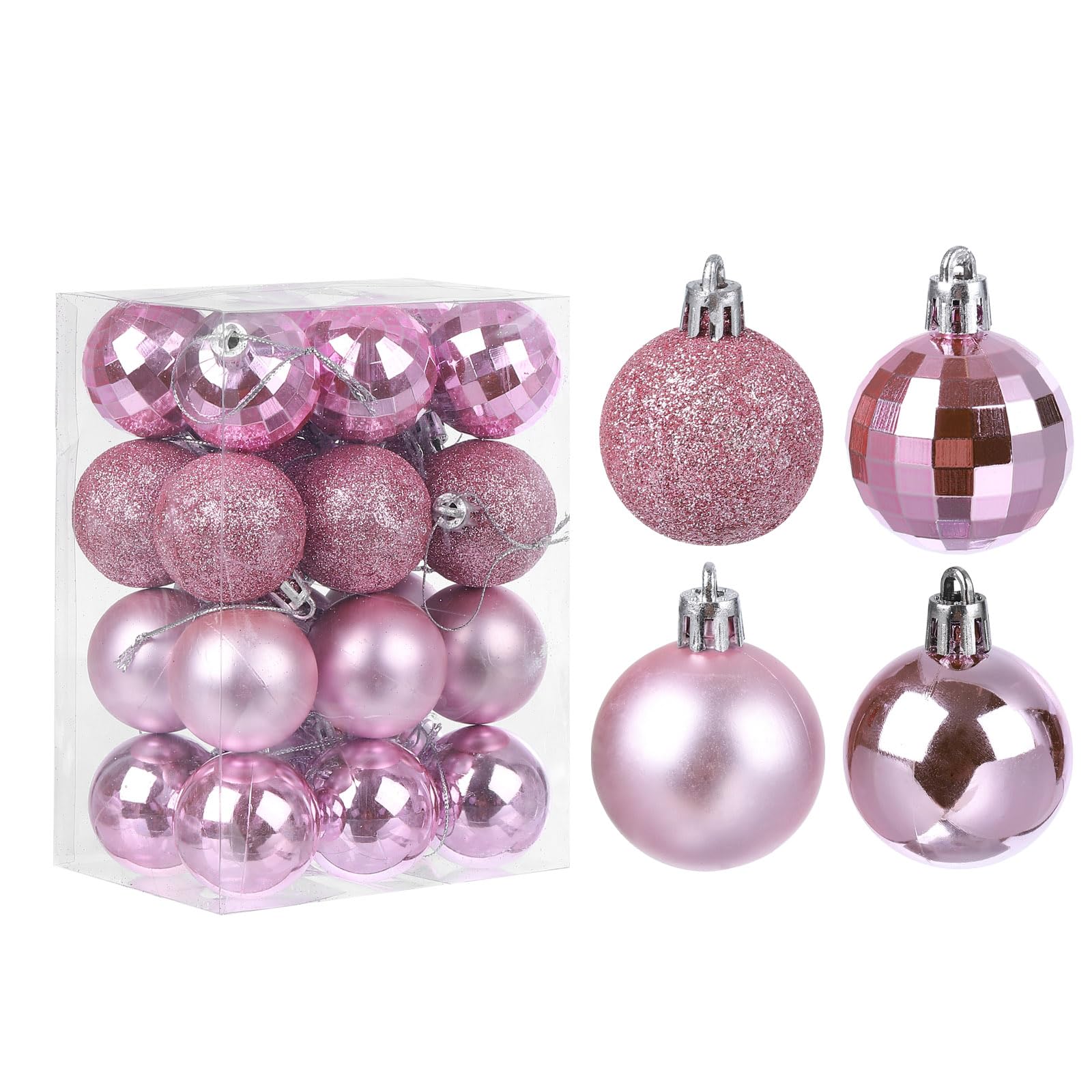 uxcell 24Pcs Pink 1.57 Inch Christmas Balls Ornaments Shatterproof Ornaments Hanging Baubles for Xmas Trees, Wedding, Party Decorations