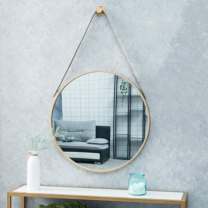 31.4Inch Espejo Redondo montado en la Pared Marco de Metal Dorado