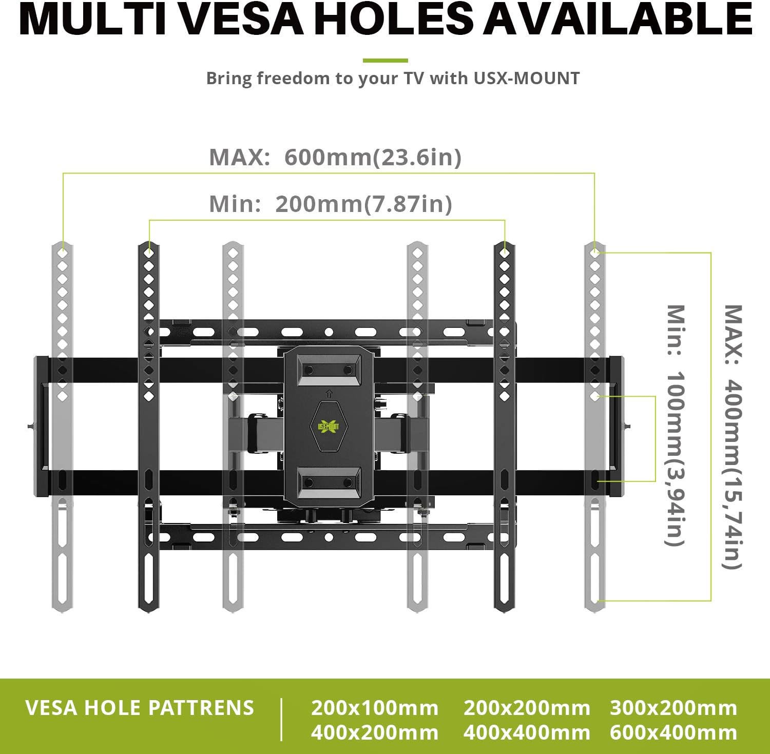 USX MOUNT Full Motion TV Wall Mount for Most 47-84 inch Flat Screen/LED/4K TVs, TV Mount Bracket Dual Swivel Articulating Tilt 6 Arms, Max VESA 600x400mm, Holds up to 132lbs, Arms Up to 16" Wood Stud: Home Audio & Theater