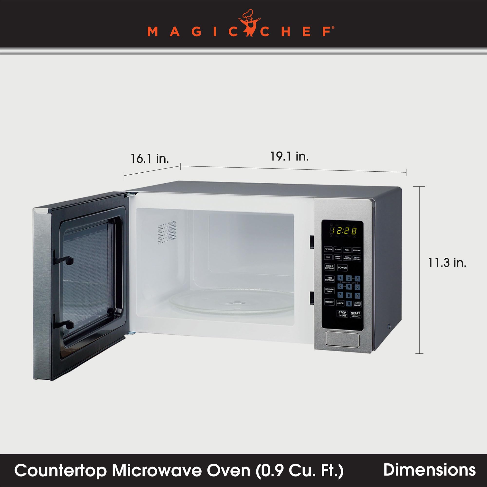Magic Chef RA42056 900W Countertop Oven Front MCM990ST 0.9 cu.ft. Microwave, .9 cu. Ft., Stainless Steel
