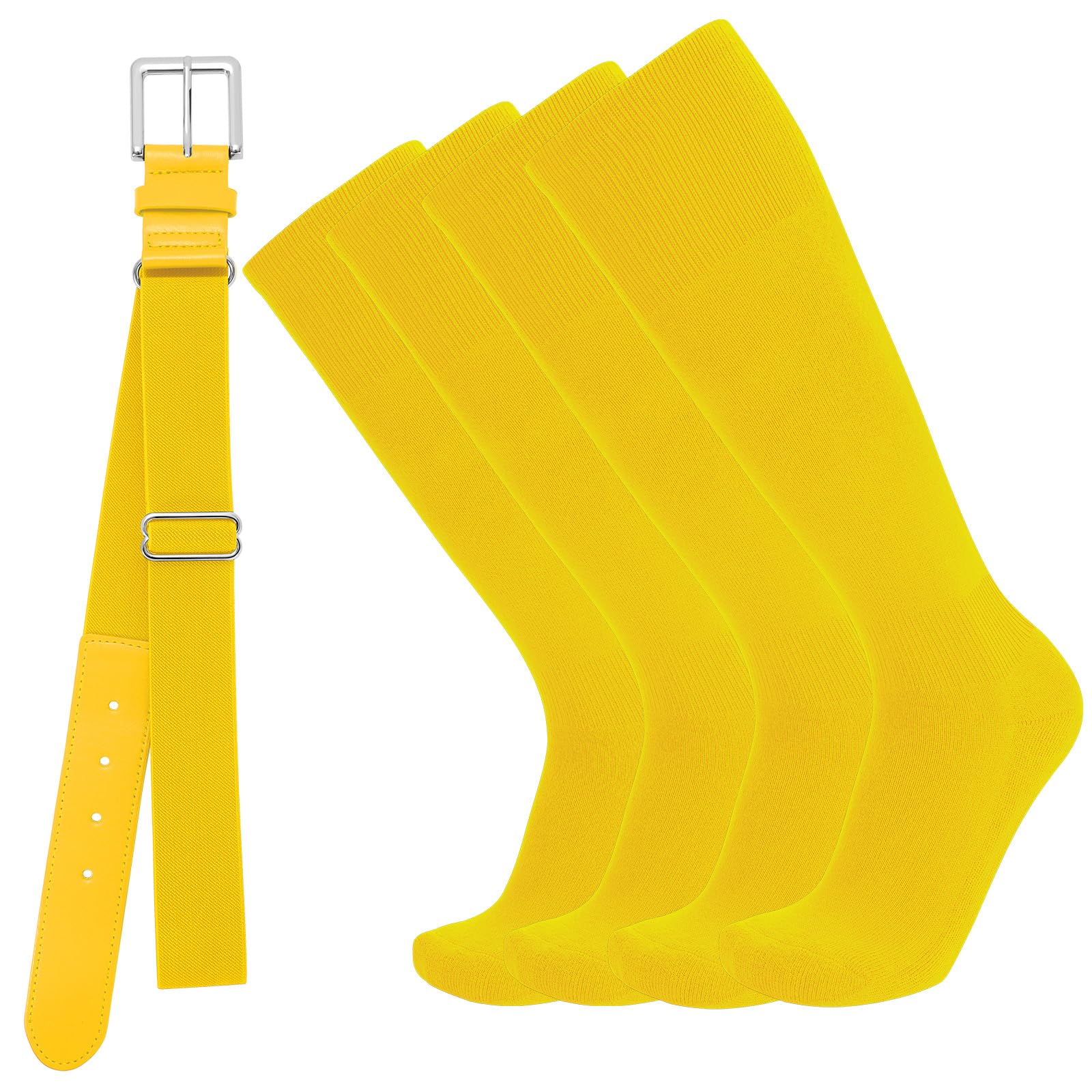 Photo 1 of Baseball Socks and Belt Combo for Youth Adult - Softball Sock and Belt for Boys and Grils (Yellow, 2 Pairs of Socks & 1 Belt)