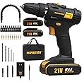 INSPIRITECH 21V Cordless Drill with 2 Batteries and Charger,3/8-Inch Keyless Chuck Power Drill Set,2 Variable Speed Electric Drill Driver, 19 Torque Setting with Drill/Driver Bits